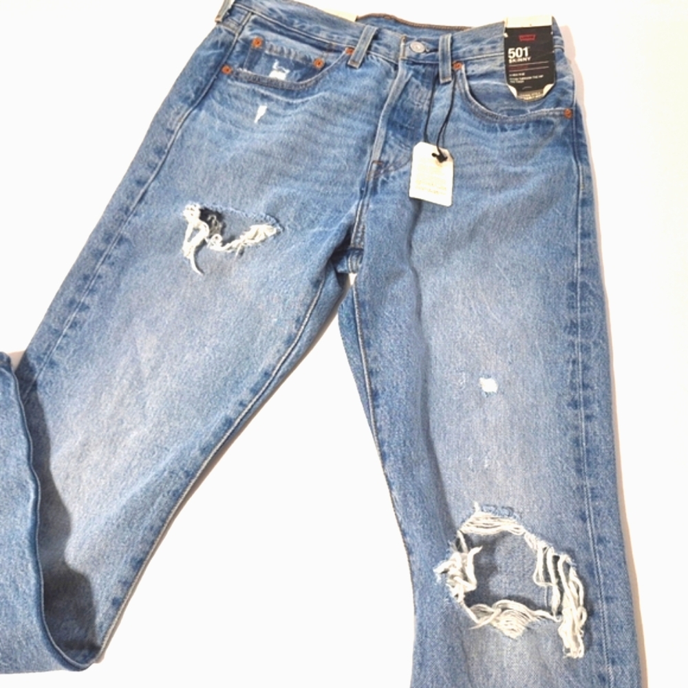 💎NWT Levi's 501 Skinny Distressed Medium Wash Jeans - Picture 2 of 16